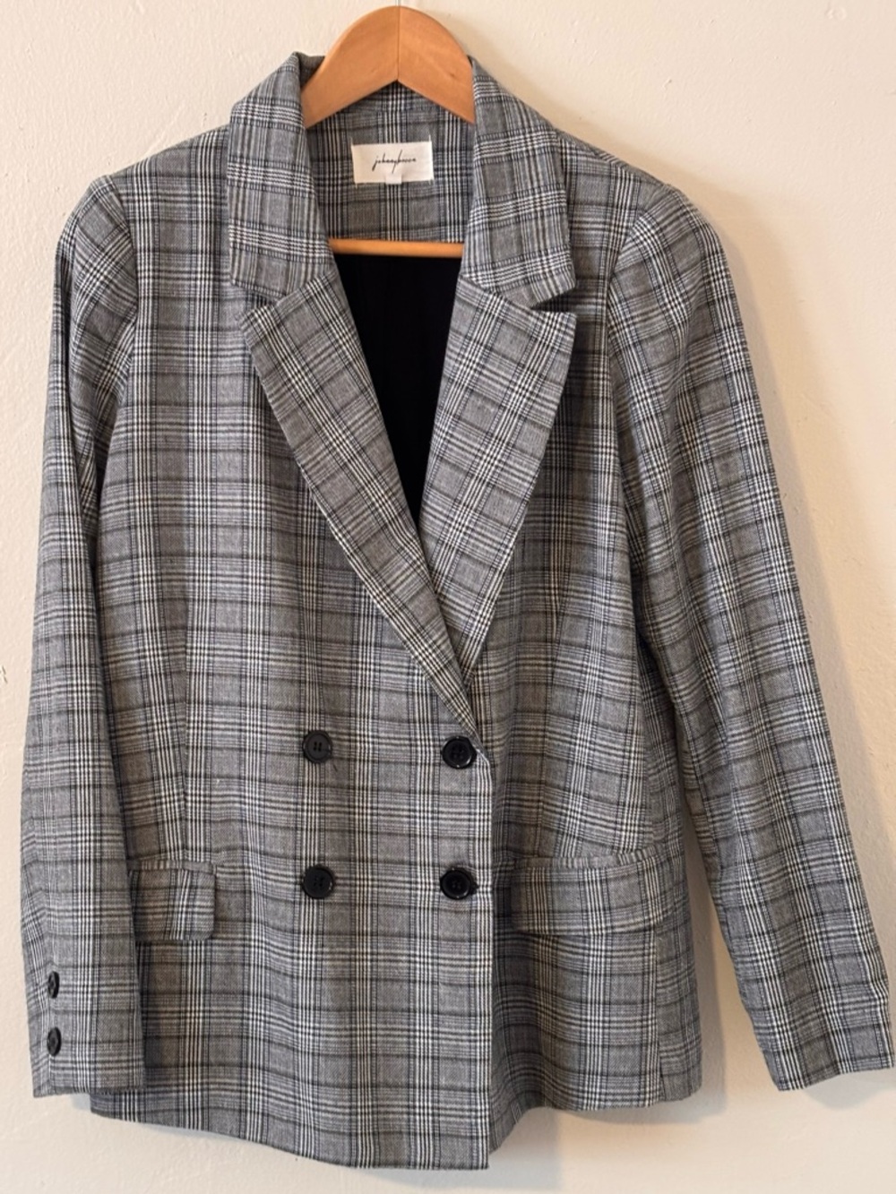 🌸 Johnny Becca Grey Plaid Double-Breasted Blazer Women’s Size Medium
